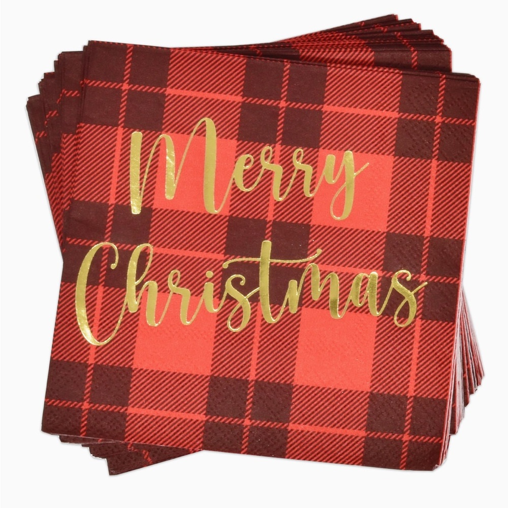 Buffalo Plaid Merry Christmas 100ct Napkins- New